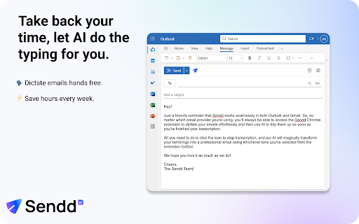Sendd AI Dictation for Gmail and Outlook  from Chrome web store to be run with OffiDocs Chromium online