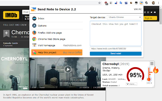 Send Note to Device  from Chrome web store to be run with OffiDocs Chromium online