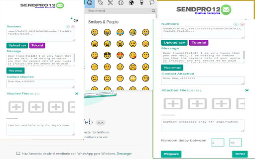 SendPro12 Send personalized messages  from Chrome web store to be run with OffiDocs Chromium online