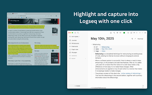 Send To Logseq  from Chrome web store to be run with OffiDocs Chromium online