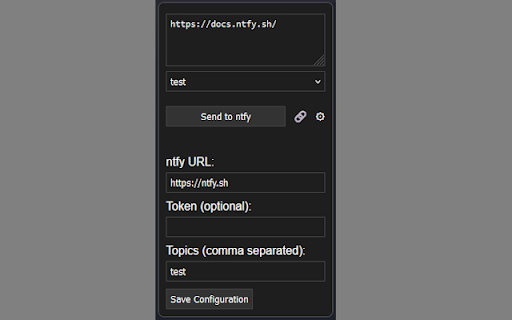Send to ntfy  from Chrome web store to be run with OffiDocs Chromium online
