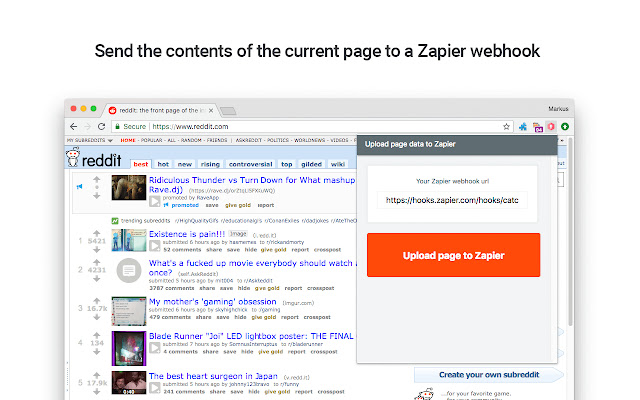 Send to Zapier  from Chrome web store to be run with OffiDocs Chromium online