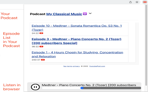 Send Youtube To Podcast  from Chrome web store to be run with OffiDocs Chromium online