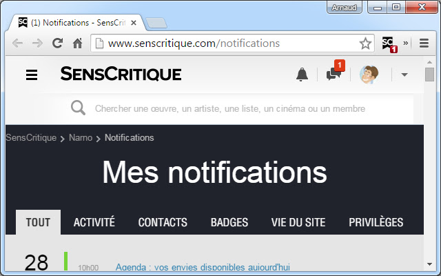 SensCritique Notifier  from Chrome web store to be run with OffiDocs Chromium online