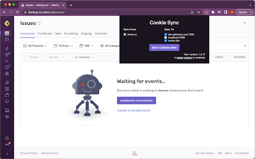 Sentry Cookie Sync  from Chrome web store to be run with OffiDocs Chromium online