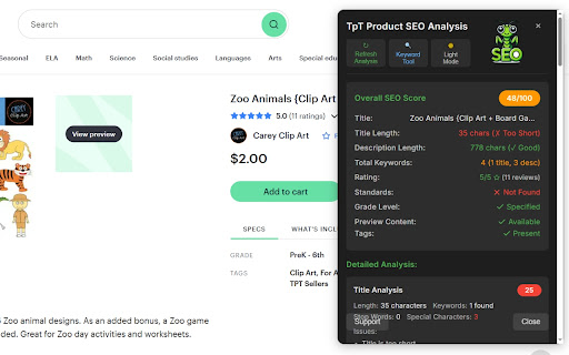 SEO Analyzer for TPT  from Chrome web store to be run with OffiDocs Chromium online