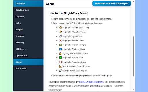 SEO Audit Pro 5.1  from Chrome web store to be run with OffiDocs Chromium online