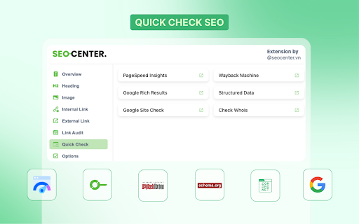 SEO CENTER Extension  from Chrome web store to be run with OffiDocs Chromium online