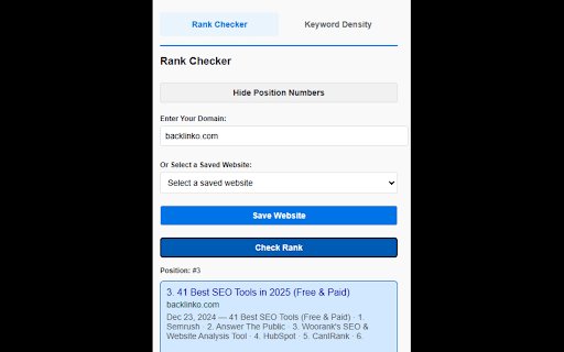 SEO Chrome Extension – SERP Analyzer  from Chrome web store to be run with OffiDocs Chromium online