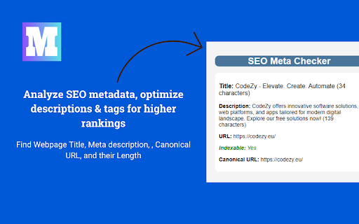 SEO Meta Checker  from Chrome web store to be run with OffiDocs Chromium online