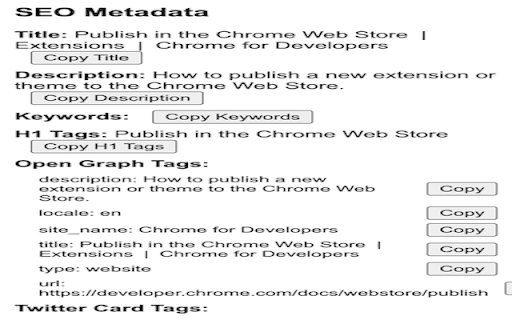 SEO Metadata Extractor  from Chrome web store to be run with OffiDocs Chromium online