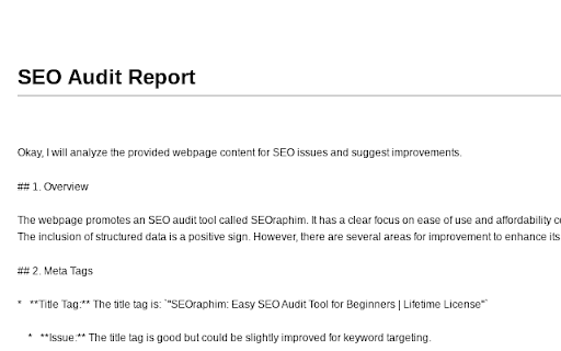 SEOraphim SEO Audit Tool  from Chrome web store to be run with OffiDocs Chromium online