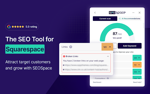 SEOSpace The SEO Plugin for Squarespace  from Chrome web store to be run with OffiDocs Chromium online