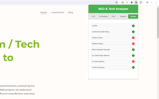 SEO  Tech Analyzer  from Chrome web store to be run with OffiDocs Chromium online