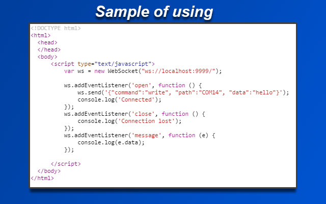 Serial over WebSocket  from Chrome web store to be run with OffiDocs Chromium online