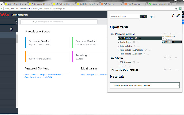 ServiceNow tool belt  from Chrome web store to be run with OffiDocs Chromium online
