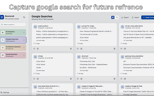 Sessionat AI Powered Tab Manager  from Chrome web store to be run with OffiDocs Chromium online