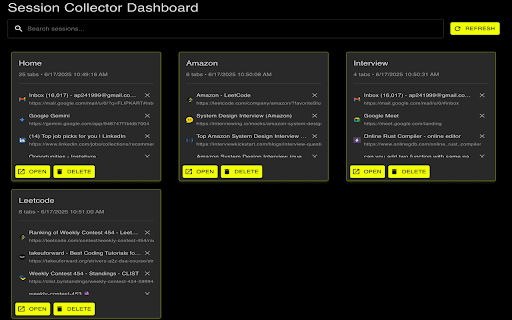 Session CollectorSmart Tab Manager  from Chrome web store to be run with OffiDocs Chromium online