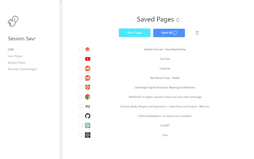 Session Savr  from Chrome web store to be run with OffiDocs Chromium online