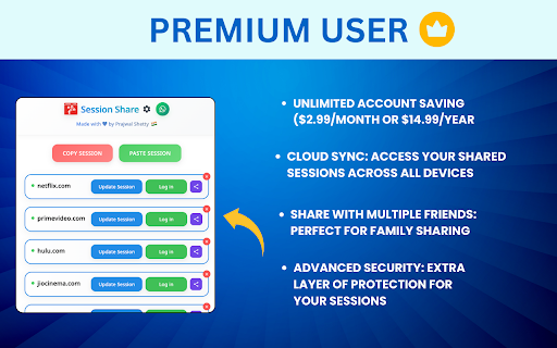 Session Share Login Sharing Made Easy  from Chrome web store to be run with OffiDocs Chromium online