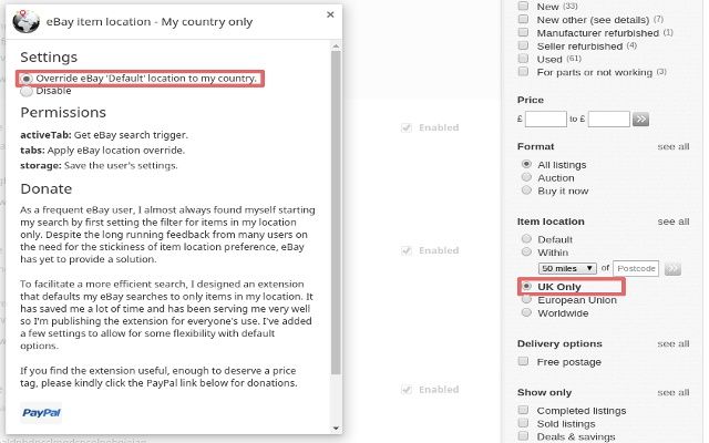 Set eBay default search parameters  from Chrome web store to be run with OffiDocs Chromium online