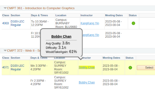 SFU RateMyProfessor Extension  from Chrome web store to be run with OffiDocs Chromium online