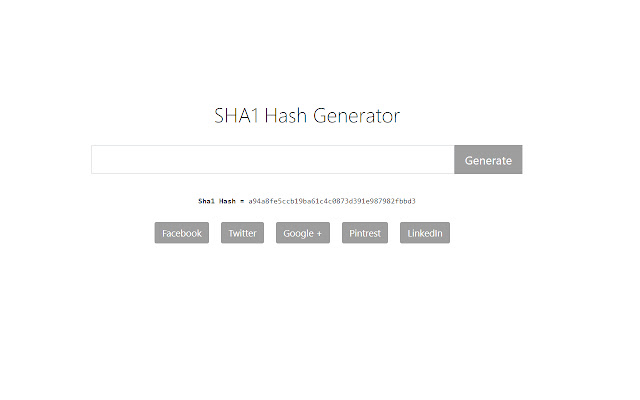 Sha1 Hash Generator  from Chrome web store to be run with OffiDocs Chromium online