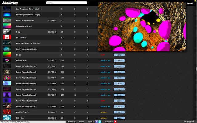 Shadertoy unofficial plugin.  from Chrome web store to be run with OffiDocs Chromium online