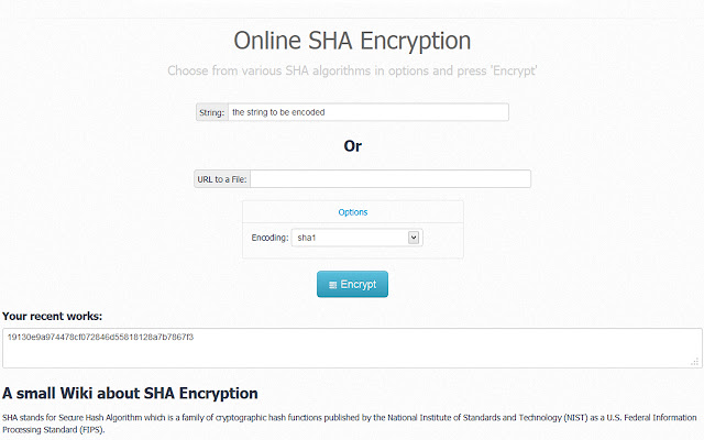SHA Encrypter  from Chrome web store to be run with OffiDocs Chromium online