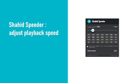 Shahid Speeder: adjust playback speed  from Chrome web store to be run with OffiDocs Chromium online
