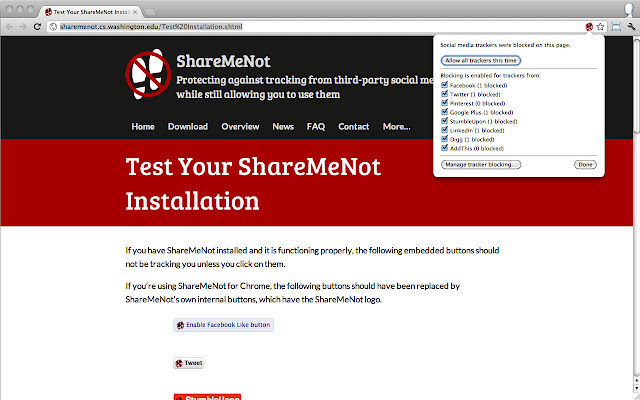 ShareMeNot  from Chrome web store to be run with OffiDocs Chromium online