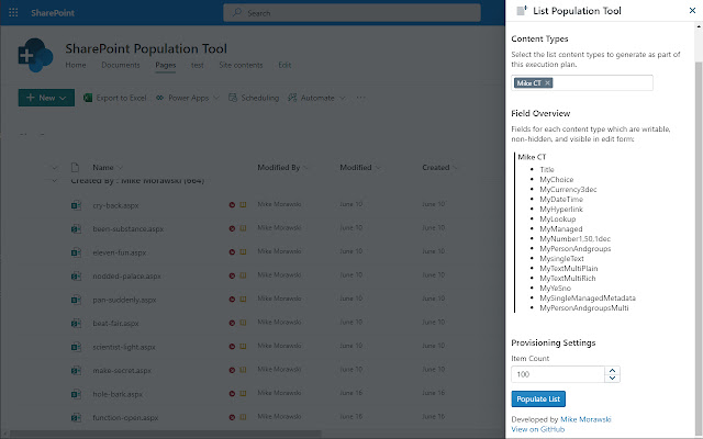 SharePoint Population Tool  from Chrome web store to be run with OffiDocs Chromium online