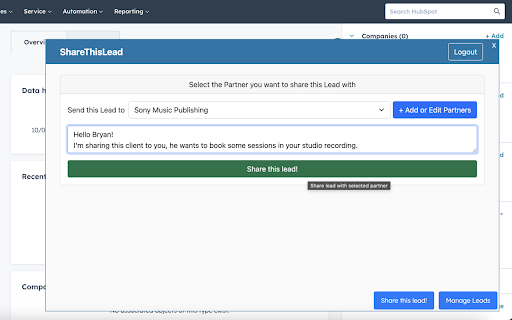 ShareThisLead  from Chrome web store to be run with OffiDocs Chromium online