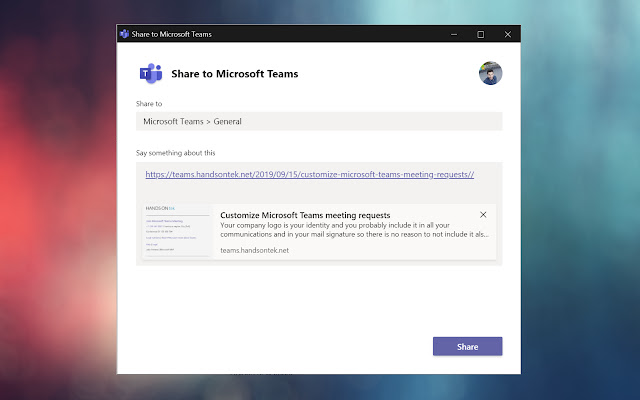 Share to Teams  from Chrome web store to be run with OffiDocs Chromium online