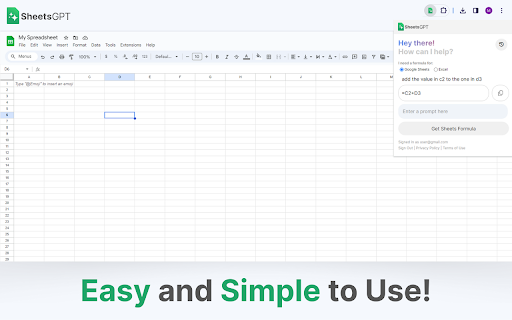 SheetsGPT AI Google Sheets Formula Maker  from Chrome web store to be run with OffiDocs Chromium online