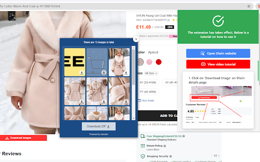 Shein Image Scraper Batch Download  from Chrome web store to be run with OffiDocs Chromium online