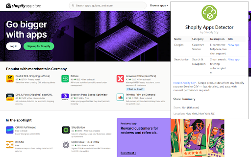 Shopify App Detector by Shopify Spy  from Chrome web store to be run with OffiDocs Chromium online
