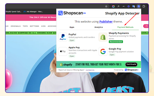 Shopify App Detector by ShopScan  from Chrome web store to be run with OffiDocs Chromium online