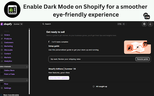 Shopify Dark Mode  from Chrome web store to be run with OffiDocs Chromium online
