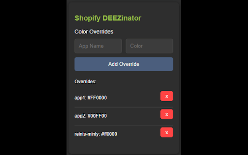 Shopify DEEZinator or App Favicon Colorizer  from Chrome web store to be run with OffiDocs Chromium online