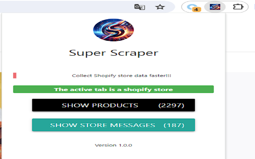 Shopify Super Scraper  from Chrome web store to be run with OffiDocs Chromium online