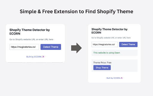 Shopify Theme Detector by ECORN  from Chrome web store to be run with OffiDocs Chromium online