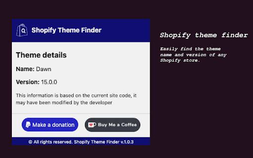 Shopify Theme Finder  from Chrome web store to be run with OffiDocs Chromium online
