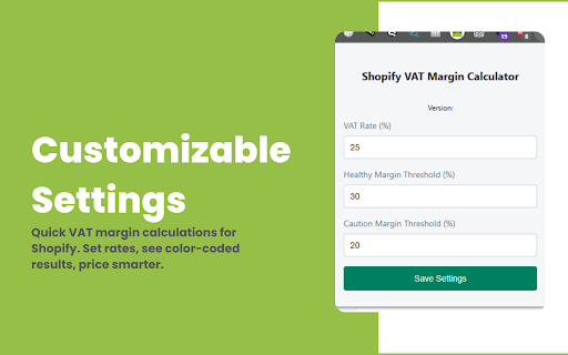 Shopify VAT Margin Calculator  from Chrome web store to be run with OffiDocs Chromium online