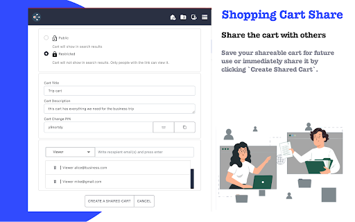 Shopping Cart Share  from Chrome web store to be run with OffiDocs Chromium online