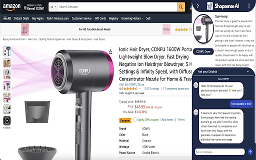ShopSense AI  from Chrome web store to be run with OffiDocs Chromium online