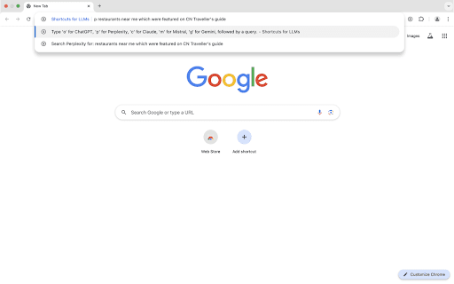 Shortcuts for LLMs  from Chrome web store to be run with OffiDocs Chromium online