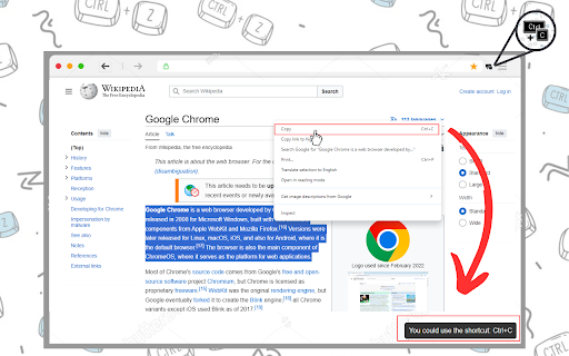 Shortcut Suggester  from Chrome web store to be run with OffiDocs Chromium online
