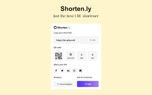 Shorten.ly Free URL shortener  from Chrome web store to be run with OffiDocs Chromium online