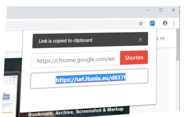 Shorten URL  from Chrome web store to be run with OffiDocs Chromium online